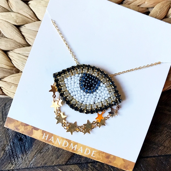 Jewelry - Evil Eye Hamsa Statement Necklace with Star Chain